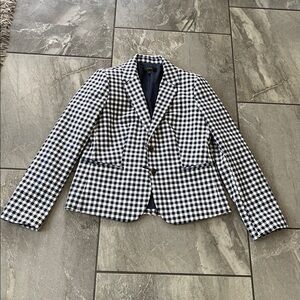 🤍 NWOT J. Crew Gingham Blazer Size Medium Navy Blue White Checkered Plaid
